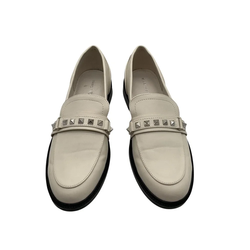 Marc Fisher Cancia2 Ivory Studded Loafers Womens 9M Off White Silver Studs Shoes